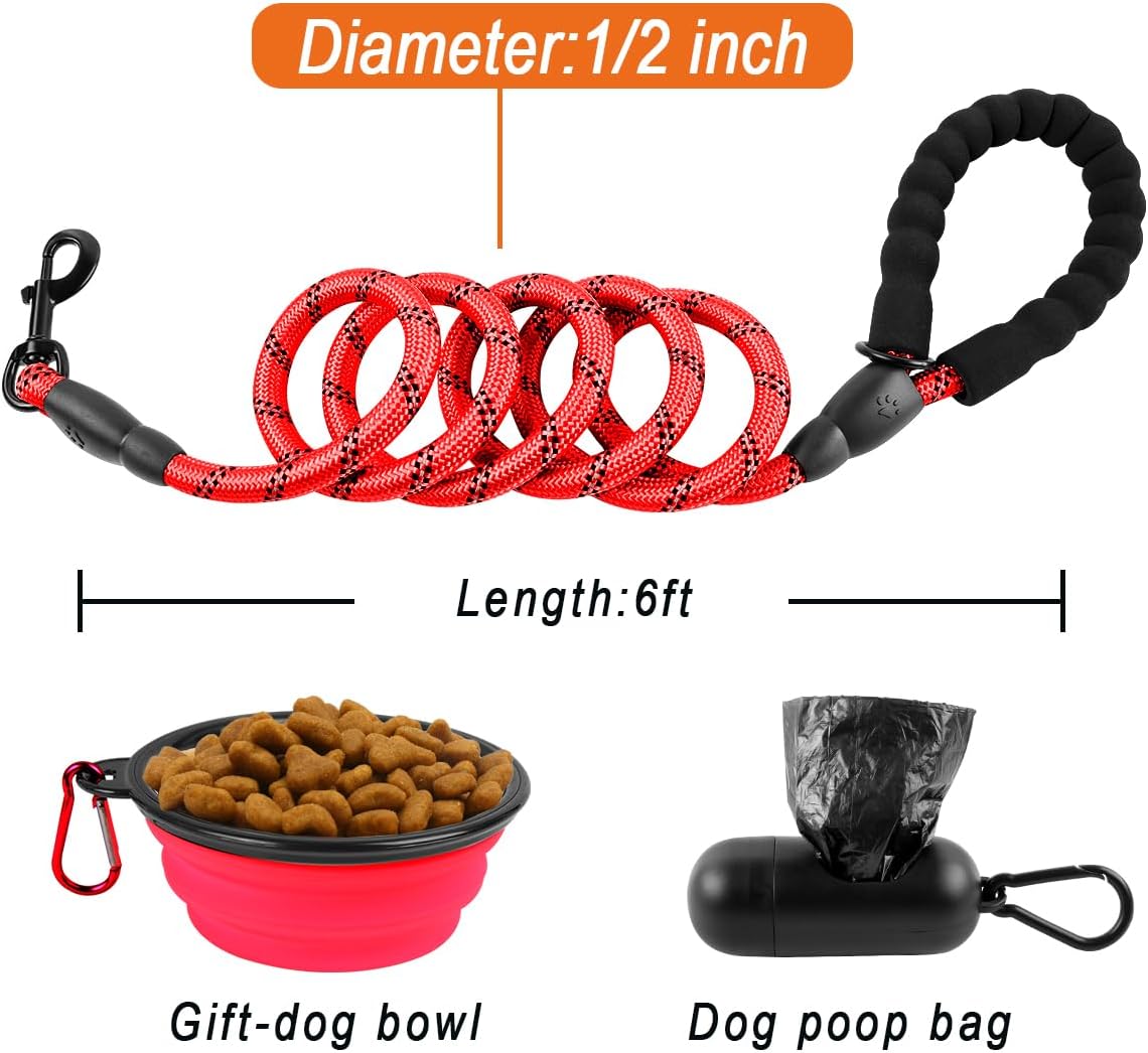 BARKBAY Dog Leashes for Large Dogs Heavy Duty Dog Leash 4/5/6 FT with Comfortable Padded Handle and Highly Reflective Threads for Medium Large Dogs Walking Training Running (6FT-1/2'',Red)