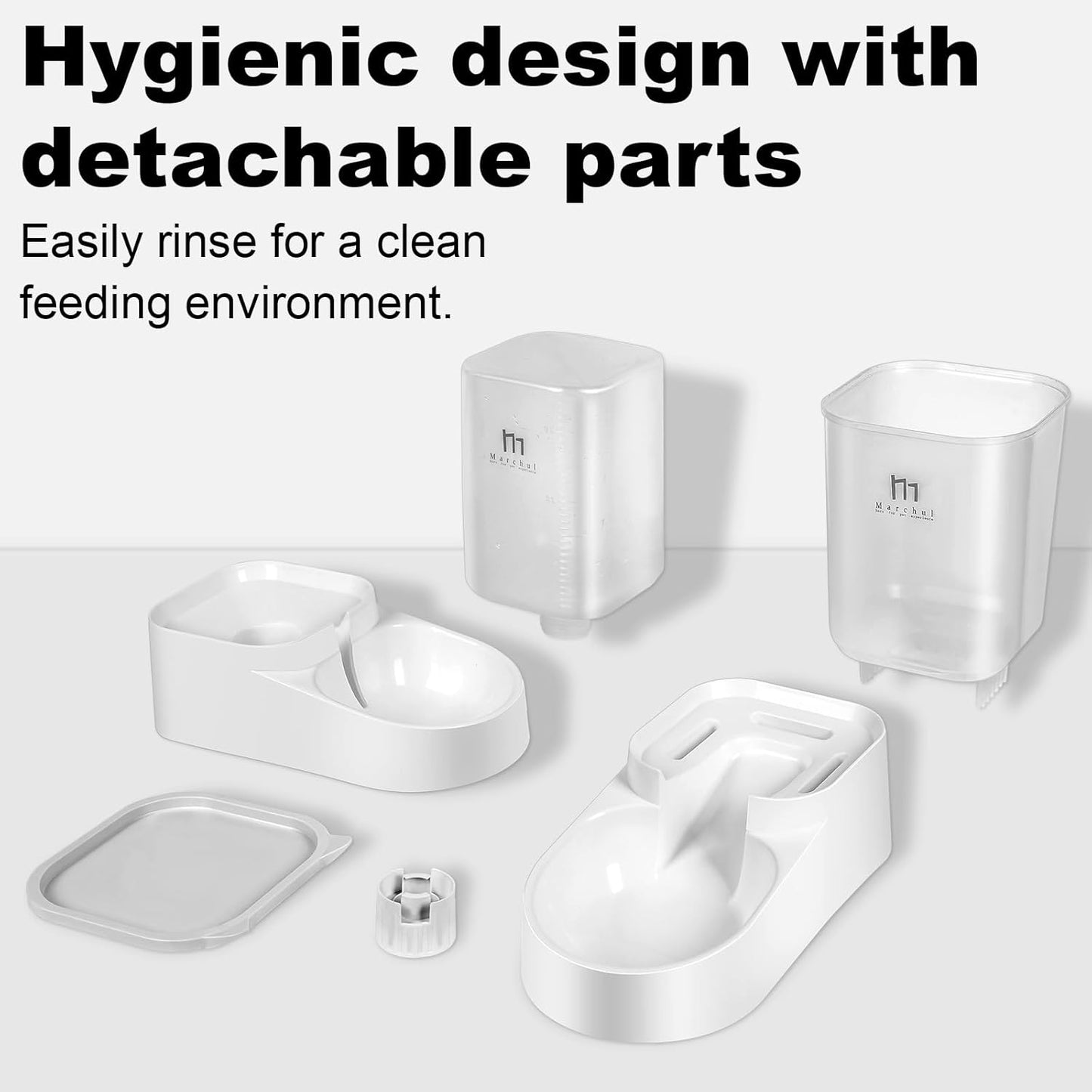 Marchul Cat Feeder and Water Dispenser, Automatic Gravity Dog Food Dispenser and Water Bowl, Pet Food Dispenser Set for Small Medium Dog Puppy Kitten, 1 Gallon (3.8L)