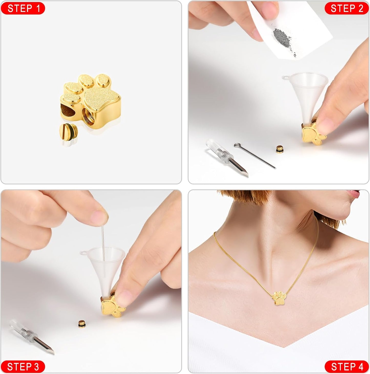 Pet Urns For Dogs/Cats - Pet Ashes Necklace - Paw Print Urn Necklace with Mini Keepsake Urn Memorial Ash Jewelry