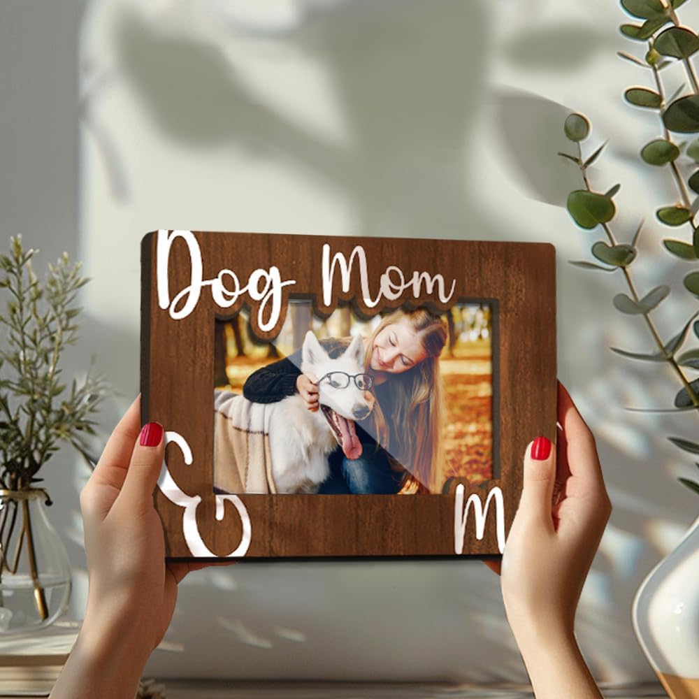 Dog Mom and Me Wooden Picture Frames Present for Dog Lover Pet Owner Women Girls Friends Puppy Memorial Keepsake Home Office Living Room Tabletop Decor Picture Picture Frames 4x6 Photo - YY016