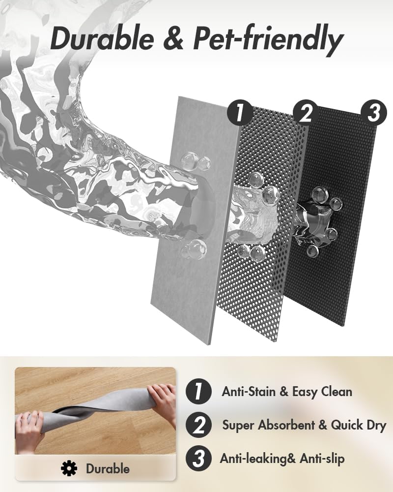 MontVoo-Absorbent Pet Feeding Mat-No Stains Pet Mat for Food and Water Bowl-Quick Dry Cat & Dog Food Mat Water Dispenser Mat-Pet Supplies Mat-Dog Water Bowl Mat for Messy Drinker,(LightGrey,16"x24")