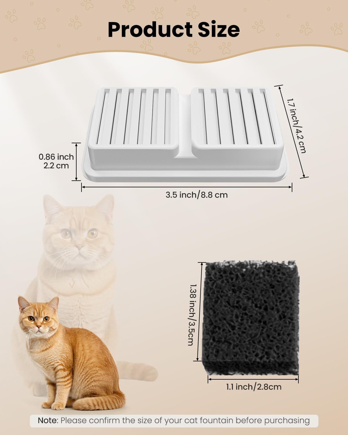 Cat Water Fountain 6 Filters & 6 Sponges Replacement Cartridge for Cats Pet Water Dispenser