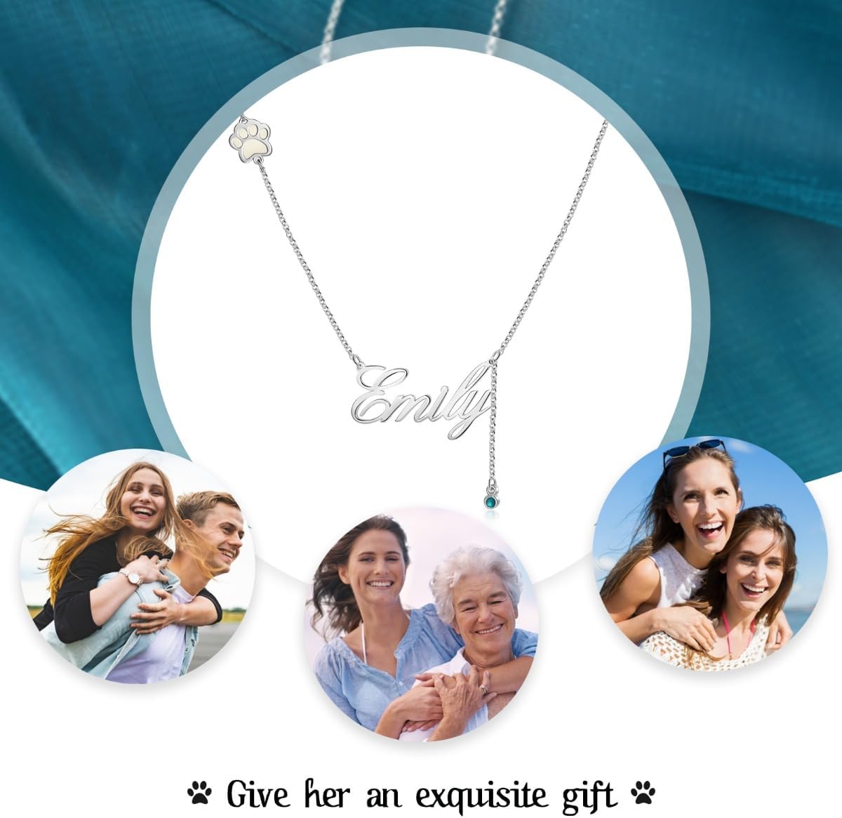 Customized Paw Print Necklace Personalized Pet Name Necklace Custom Engraved Dog Cat Paw Pendant Necklace Pet Memorial Gift for Pet Lovers