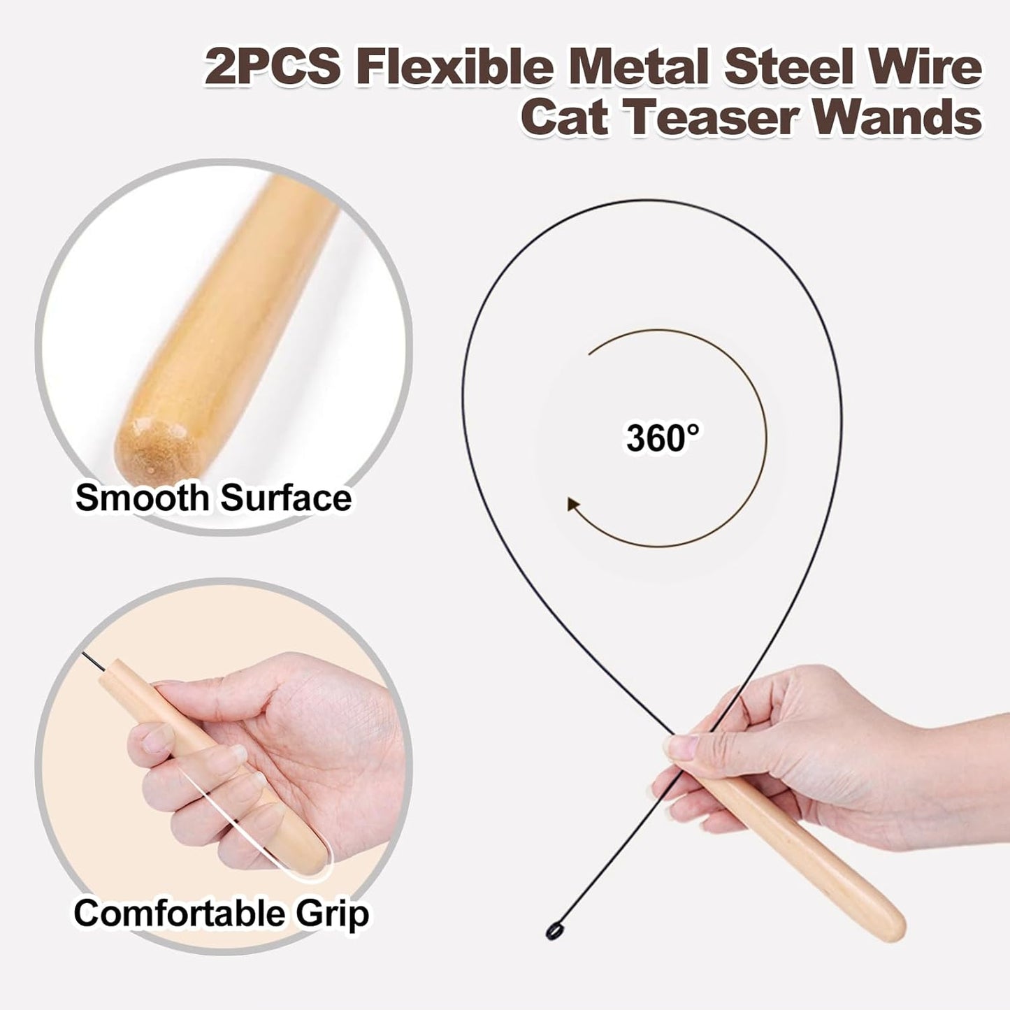 Kingtree Cat Teaser Toys, 8 Pack Feather Wand Cat Toys with 6Pcs Replacement Feathers Insects & 2Pcs Flexible Steel Wire Teaser Wands, Interactive Pet Feather Toys with Bells for Play Chase Exercise