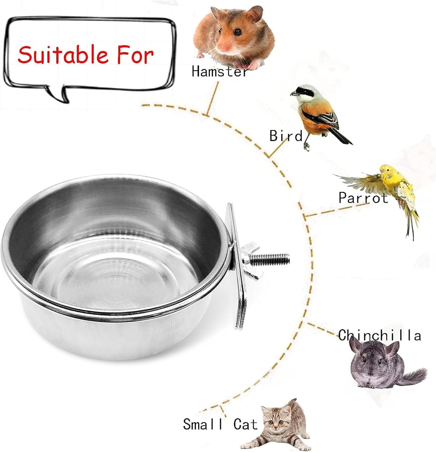 Tfwadmx Bird Feeding Dish Cups Parrot Food Bowl Clamp Holder Coop Cup, 2PCS Bird Cage Water Bowl for Parakeet African Greys Conure Cockatiels Lovebird Budgie Chinchilla