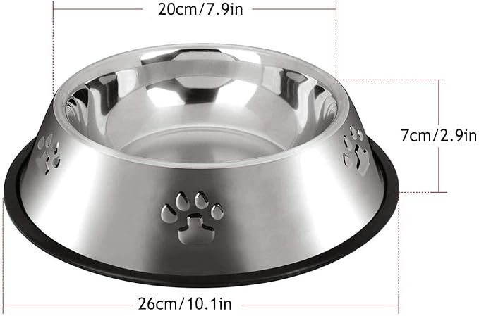 YUDANSI 2 Stainless Steel Dog Bowls, Dog Feeding Dishes, Doggie Plate Food Bowls with Rubber Base, Medium and Large Pet Feeder for Food and Water (L-28.8oz)