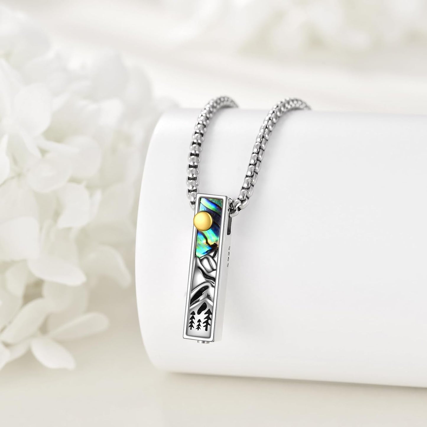 Urn Necklaces for Ashes Sterling Silver 3D Vertical Bar Memorial Pendant for Loved Ones Keepsake Cremation Jewelry Gifts for Women Men