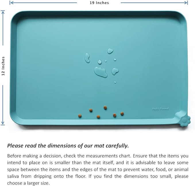 Hoki Found Silicone Pet Food Mats Tray - Non Slip Cat & Dog Bowl Mats - Waterproof & Pet-Friendly for Carpet - Glacier