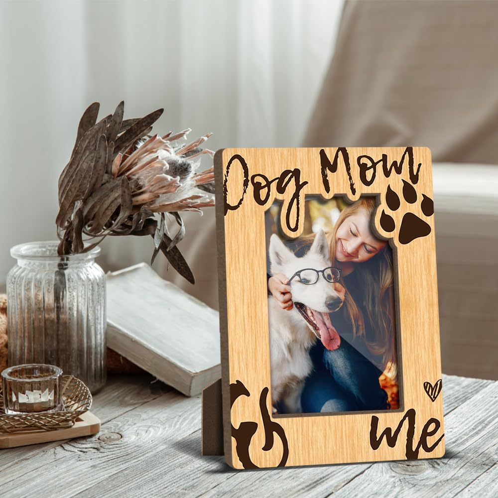 Dog Mom and Me Wooden Picture Frames Present for Dog Lover Pet Owner Women Girls Friends Puppy Memorial Keepsake Home Office Living Room Tabletop Decor Picture Picture Frames 4x6 Photo - YY018