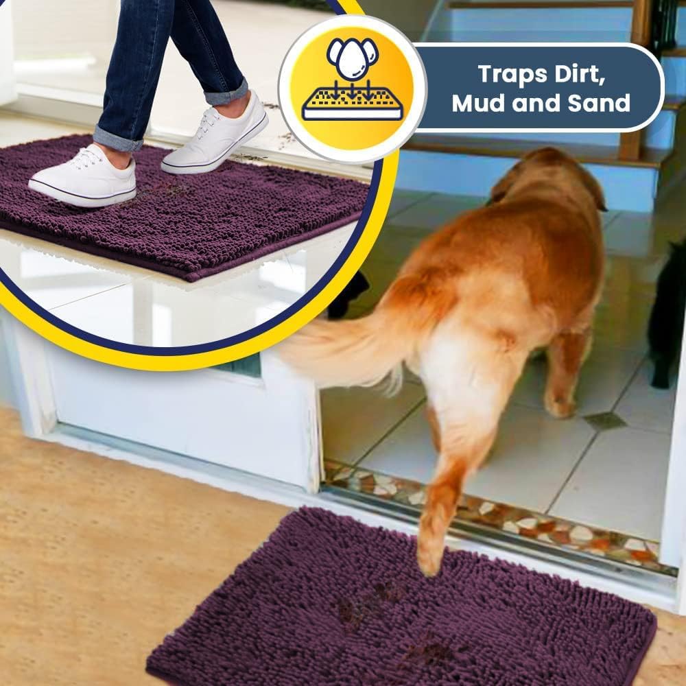 Muddy Mat® Original Dog Door Mat for Muddy Paws, Super Absorbent Microfiber, Non-Slip Washable Pet Rug, Quick Dry Chenille Entryway Carpet, Machine Washable Indoor Outdoor mat, Dark Purple 35"x60"