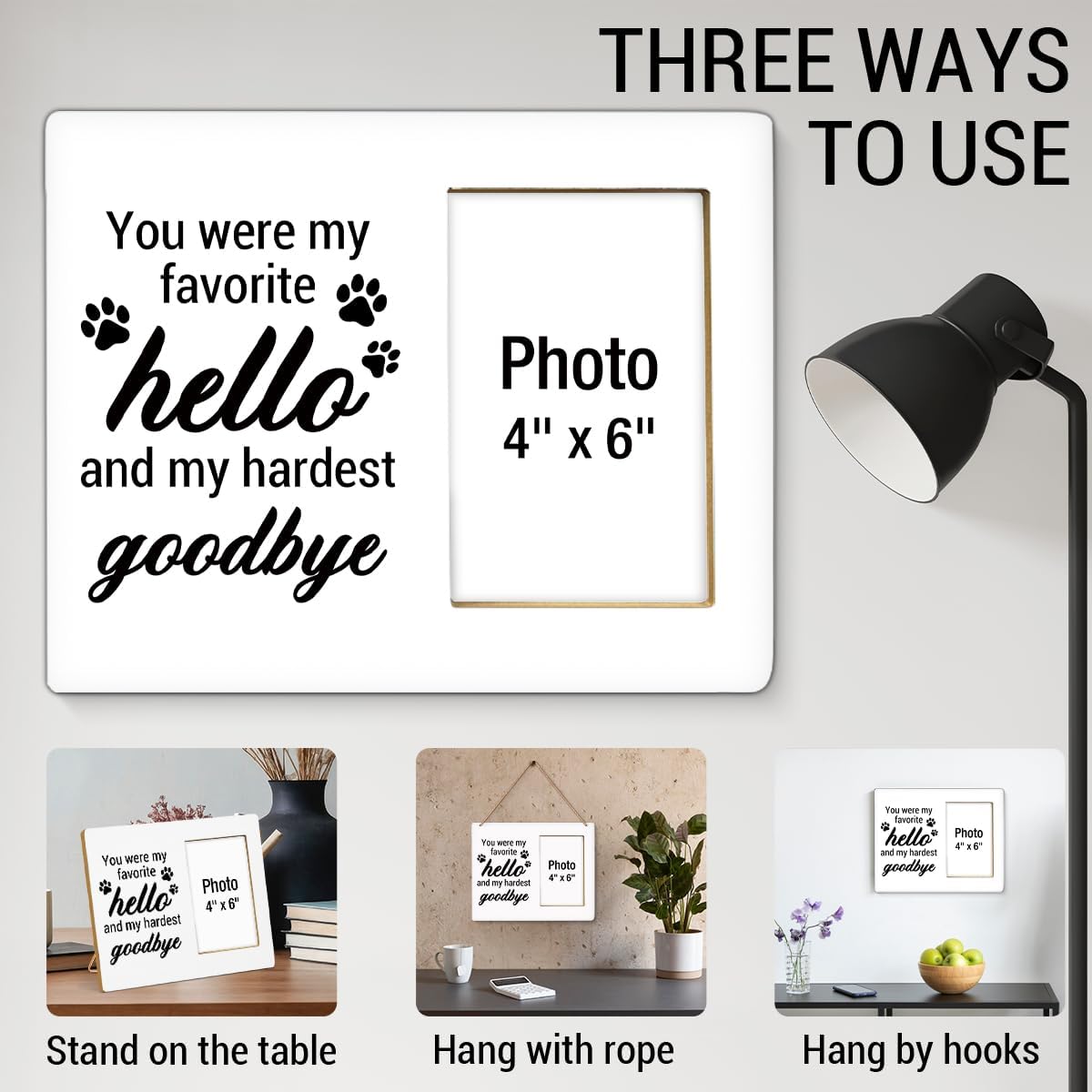 Dog Memorial Gifts for Loss of Dog, Pet Memorial Gift Picture Frame, Sympathy Gifts for Pet Lovers, Cat Passing Away Bereavement Remembrance Wood Photo Frames, 4 x 6 Inch Photo