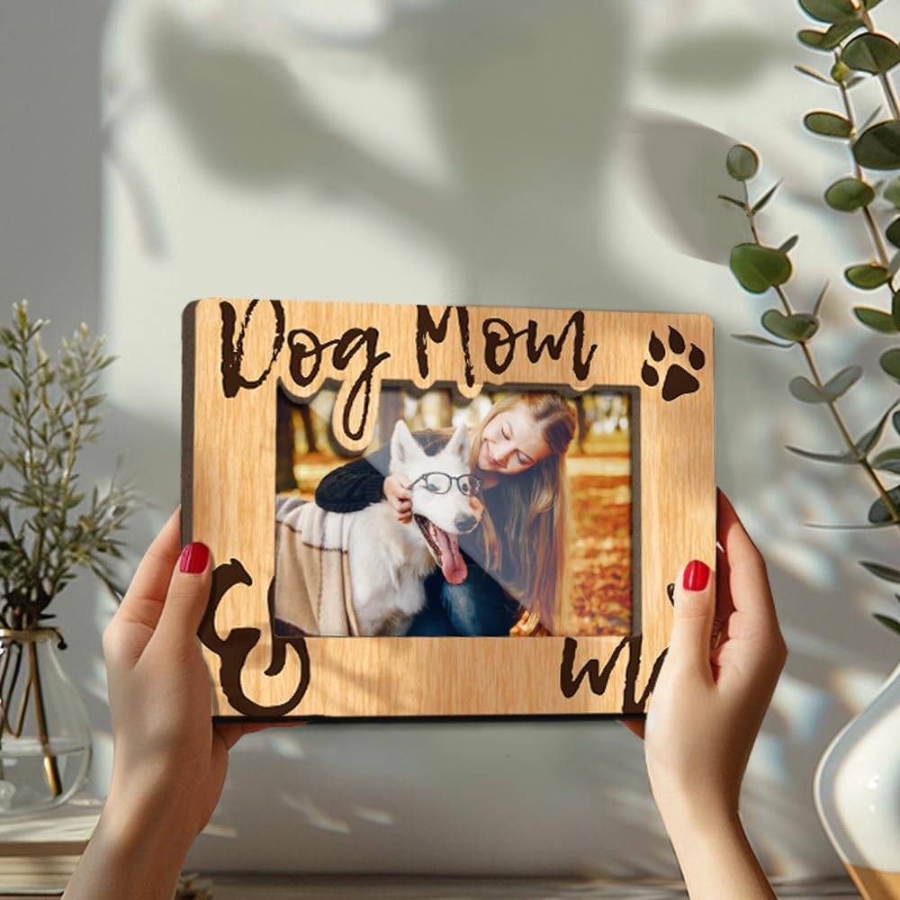 Dog Mom and Me Wooden Picture Frames Present for Dog Lover Pet Owner Women Girls Friends Puppy Memorial Keepsake Home Office Living Room Tabletop Decor Picture Picture Frames 4x6 Photo - YY017
