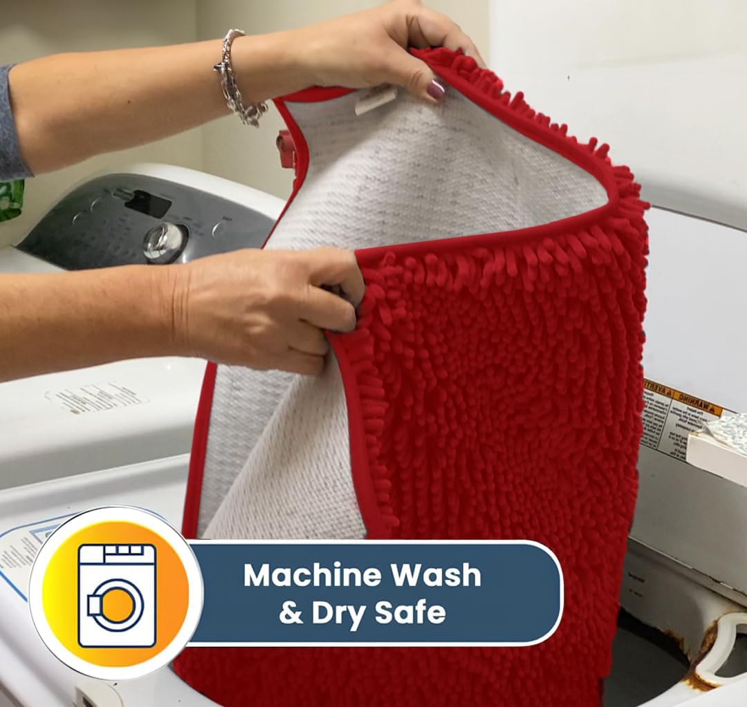 Muddy Mat® Shown on TV – Super Absorbent Microfiber Dog Door Mat for Muddy Paws, Non-Slip Washable Pet Rug, Quick Dry Chenille Entryway Carpet, Machine Washable Indoor Outdoor mat, Red 59"x35"