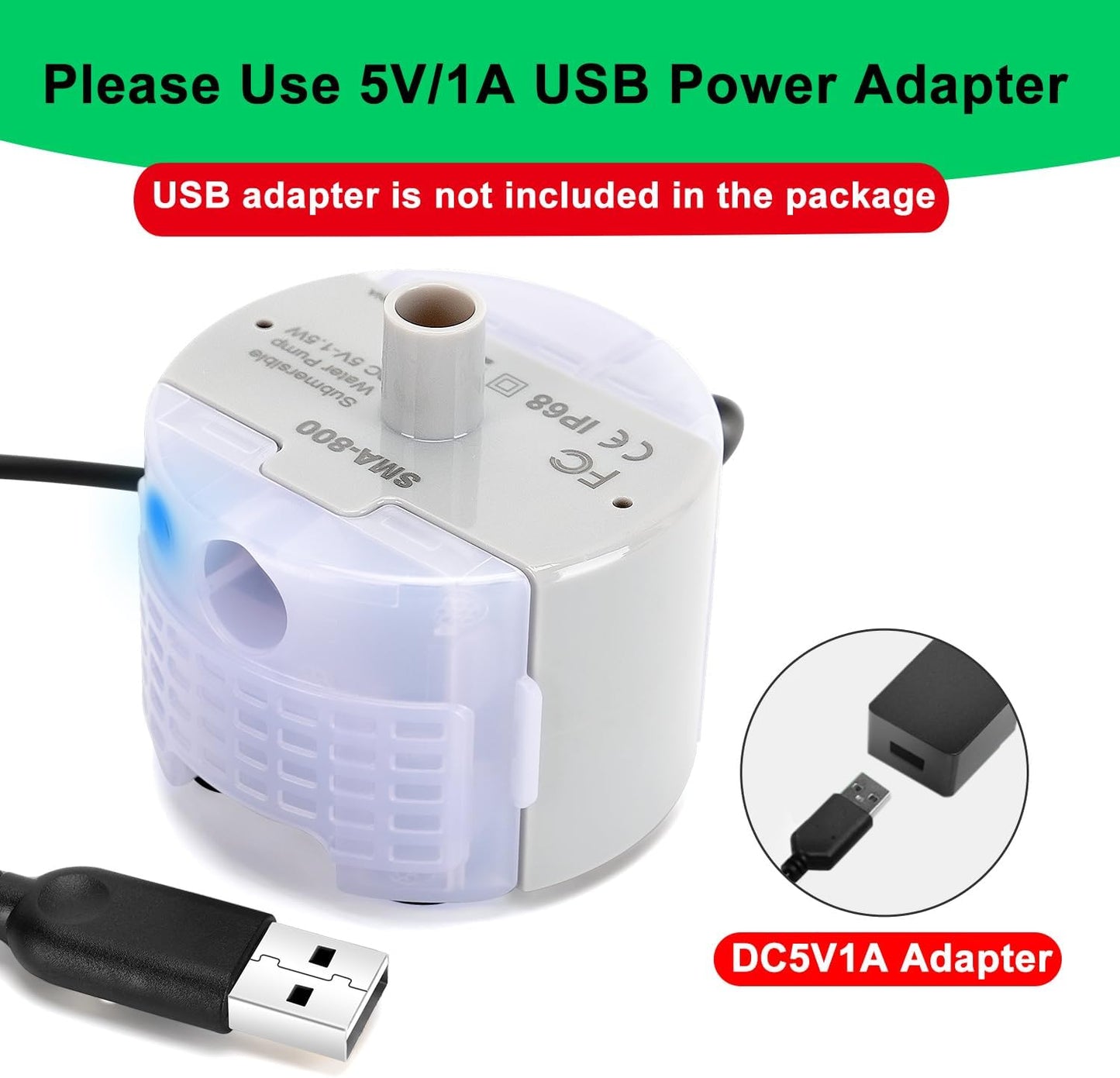 Cat Water Fountain Pump,Pet Water Fountain Pumps Replacement SMA-800 Submersible Motor,Cat Fountain Pump for Stainless Steel Cat Water Dispenser