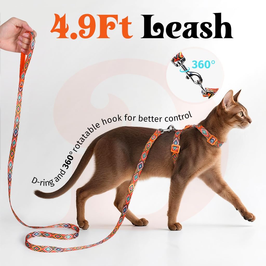 Dooradar Cat Harness and Leash, Escape Proof Adjustable Kitten Vest, Lightweight Soft Pet Straps, Easy Wearing for Small Medium Kitty Safe Walking Travel Control, Orange & Black, M