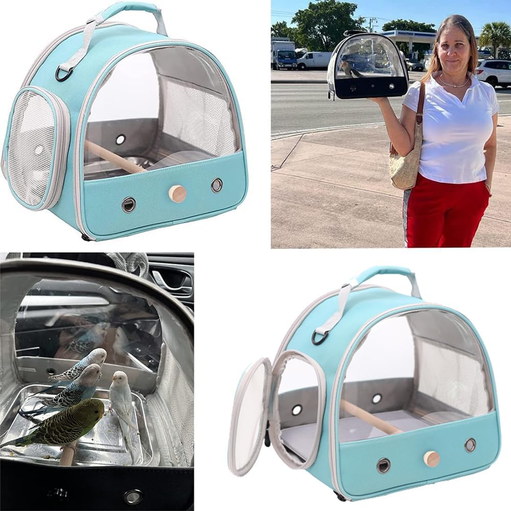 Small Bird Travel Cage Carrier, Portable Parrot Parakeet Carrier with Standing Perch and Comfy Mat, Budgies Carry Transport Bag for Vet Visit Shopping and Outdoor Adventure.