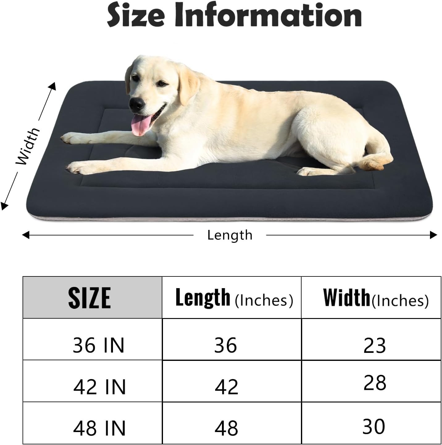 JoicyCo Large Dog Bed Soft Dog Crate Pad Mat 42 in Non-Slip Bottom Washable Dog Sleeping Mattress Pet Beds Cat Bed Kennel Pad, Dark Gray
