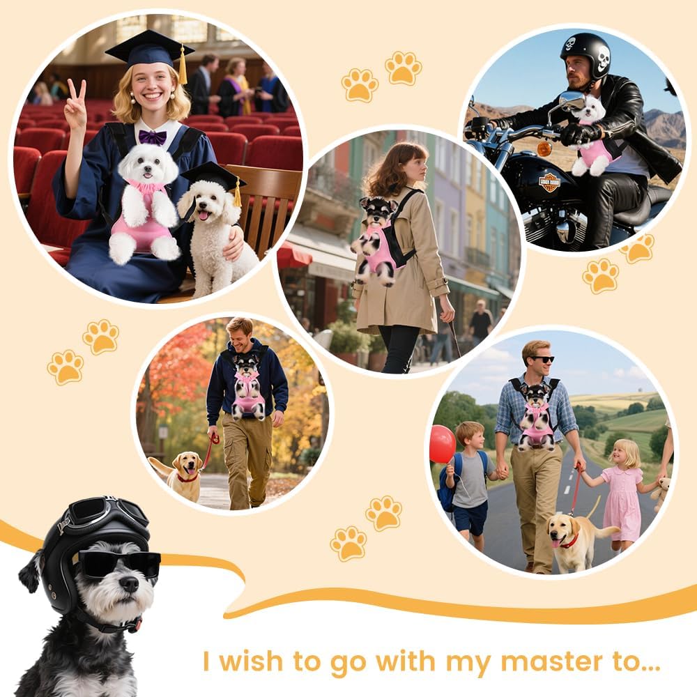 Inspack Dog Backpack Carrier/Cat Carrier, Adjustable Pet Front Carriers Travel Bag for Puppy Medium Dogs, Legs Out, Soft Ventilated Doggie Chest Carry Backpacks for Hiking/Camping, 2.5-4 lbs, Pink