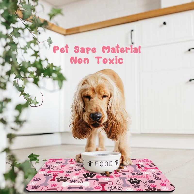 Dog Food Mats for Floors Waterproof, Pet Water Bowl Mats Pet Feeding Absorbent Placemats Pink 12 * 20 inch