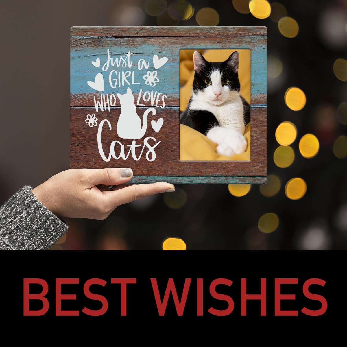 IAXIC Cat Mom Photo Frame Cat Gifts for Cat Lovers Cat Picture Frame Birthday Christmas Friendship Gifts for Women Bestie Niece BFF Daughter Sister Rustic Wooden Picture Frames