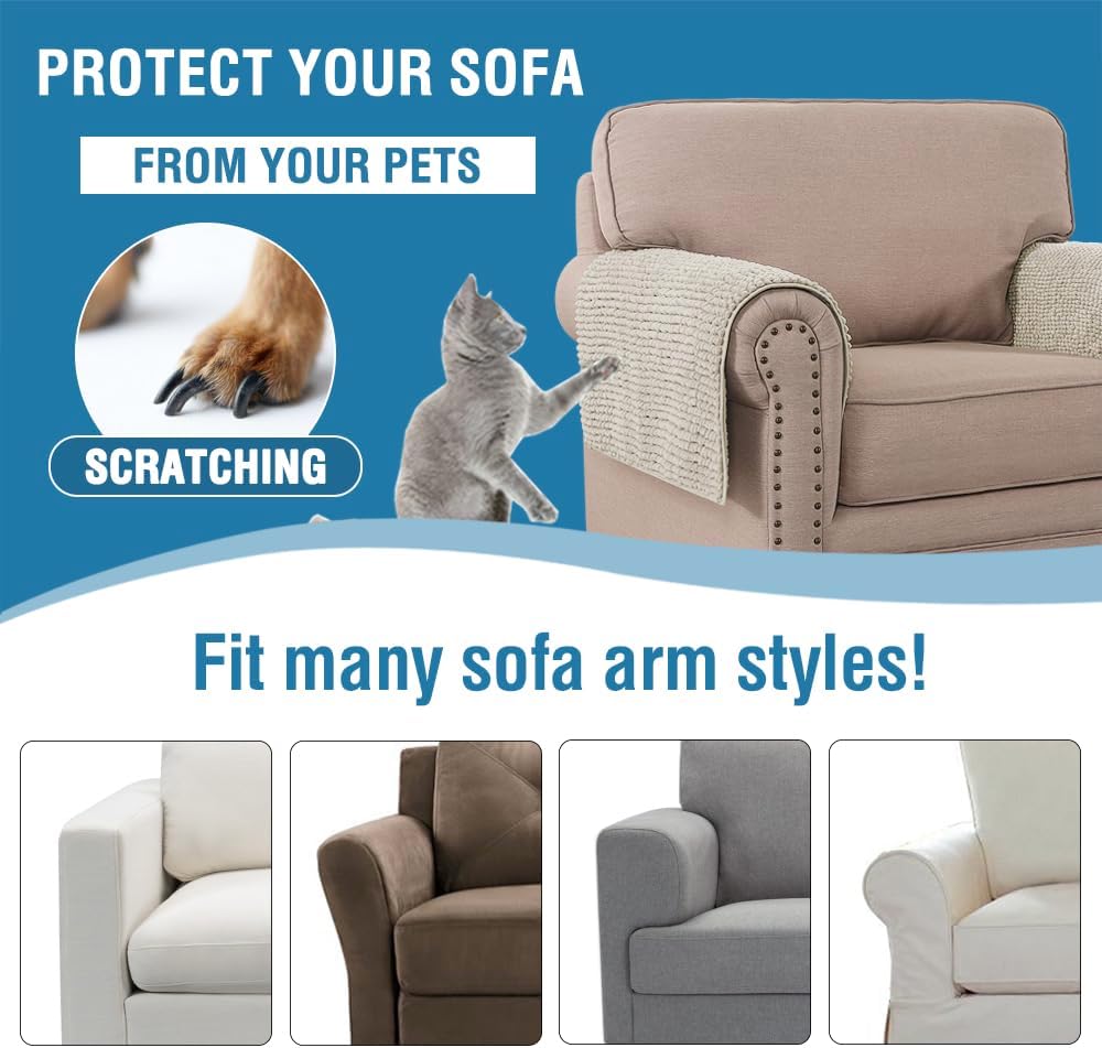 H.VERSAILTEX Plush Chenille Couch Armrest Cover 2 Packs Thick and Soft Sofa Covers Furniture Protector Cover for Pets (27.5" x 27.5", Oatmeal)