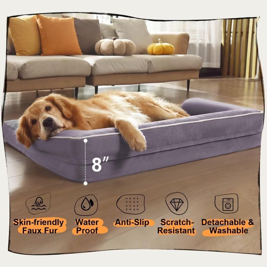 Orthopedic Large Dog Bed Washable, Dog Beds with Washable Removable Cover, XLarge Orthopedic Sofa for XLarge Dogs, Waterproof Pet Beds and Non-Slip Bottom, Extra Purple Large Pet Bed