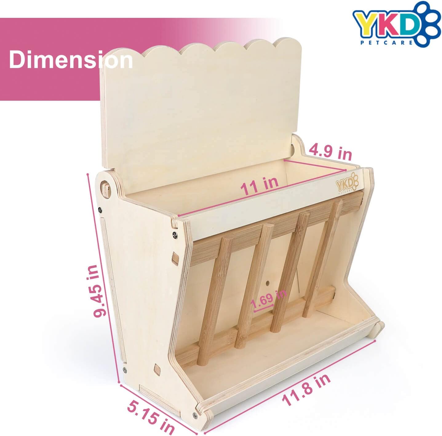 Pet Wooden Hay Feeder for Rabbits, Guinea Pigs, and Chinchillas - Alfalfa Timothy Dispenser, Less Wasted Small Animals Manger (Hanging Large)