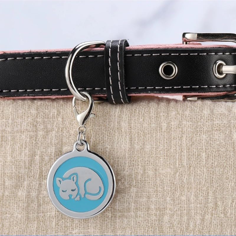 Personalized Pet ID Tags with Lobster Claw Clasp for Kittens and Cats - Small pet Tags for Cats, cat Name Tags for Collar, Custom cat id tag (Sleeping-Round-Small: Blue)