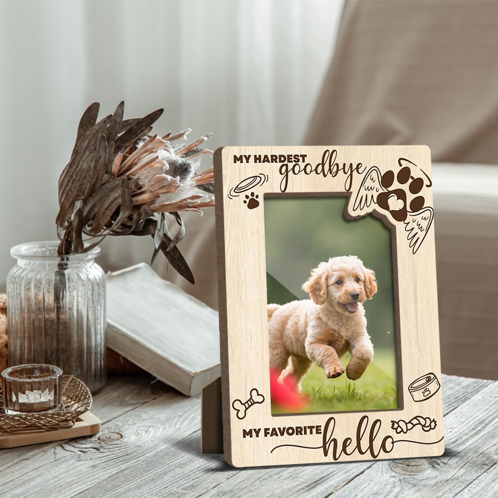 Dog Memorial Photo Frames Dog and Cat Loss Remembrance Gift Sympathy Keepsake for Pet Lovers Condolence Present for Pet Owner My Hardest Goodbye My Favorite Hello Picture Frames 4x6 Photo - YY010