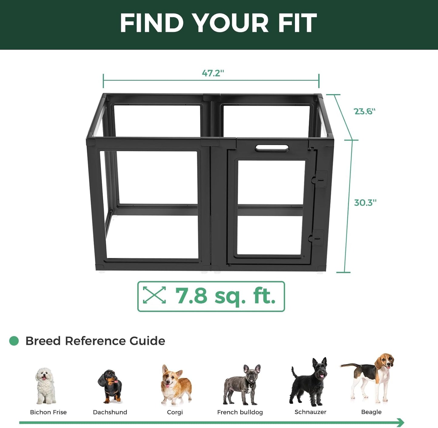 FXW AuraSpace Acrylic Indoor Dog Playpen for Small and Medium Dogs, 30 Inch, 6 Panels, Black