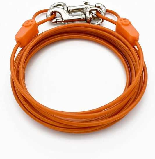 20FT Tie-Out Cables for Dogs - Strong, Safe, and Durable Dog Tie-Outs for Small Dogs up to 90 Pounds - Weather and Wear Resistant Galvanized Aircraft Cable for Outside Use