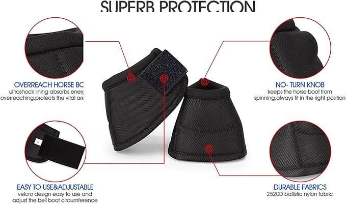 Horse Bell Boots Overreach Bell Boots for Horses Protective Hoof Ballistic Protection 2 Counts (ChristmasRed, Medium)