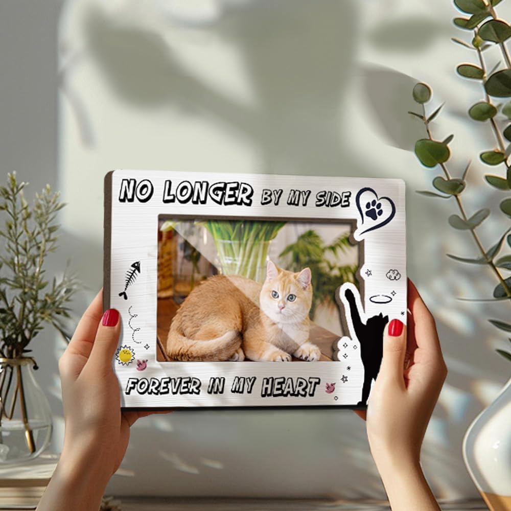 Cat Memorial Photo Frames Dog and Cat Loss Remembrance Gift Sympathy Keepsake for Pet Lovers Condolence Present for Pet Owner No Longer by my Side Forever in my Heart Picture Frames 4x6 Photo - YY009