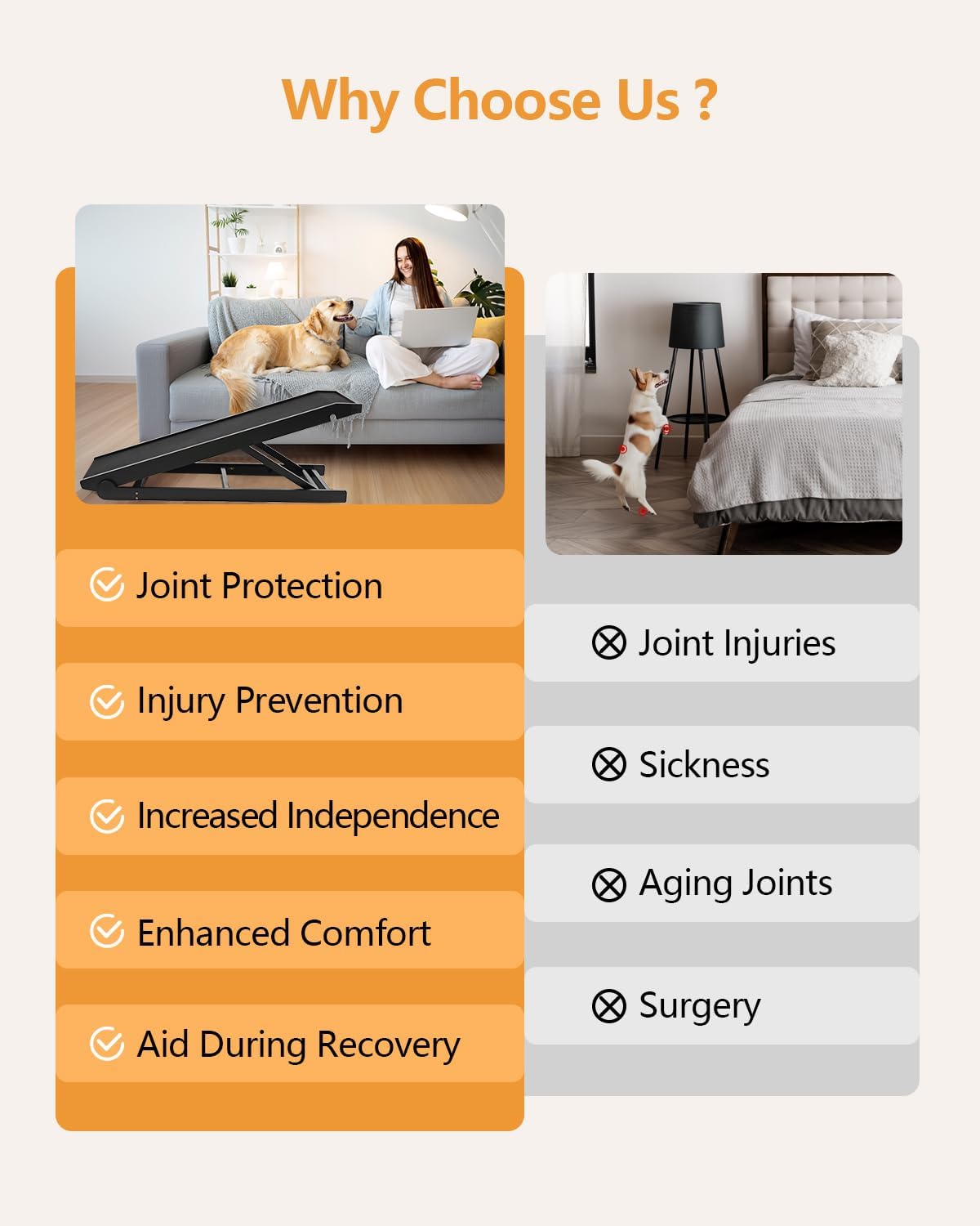 Dog Ramp for Bed, Dogs Bed Ramps for Large Dogs, Pet Ramp for Doggie to Get on Beds, 5-Position Pet Ramps for Large/Medium Dog for Couch/Car, Adjustable from 15" to 28" Height