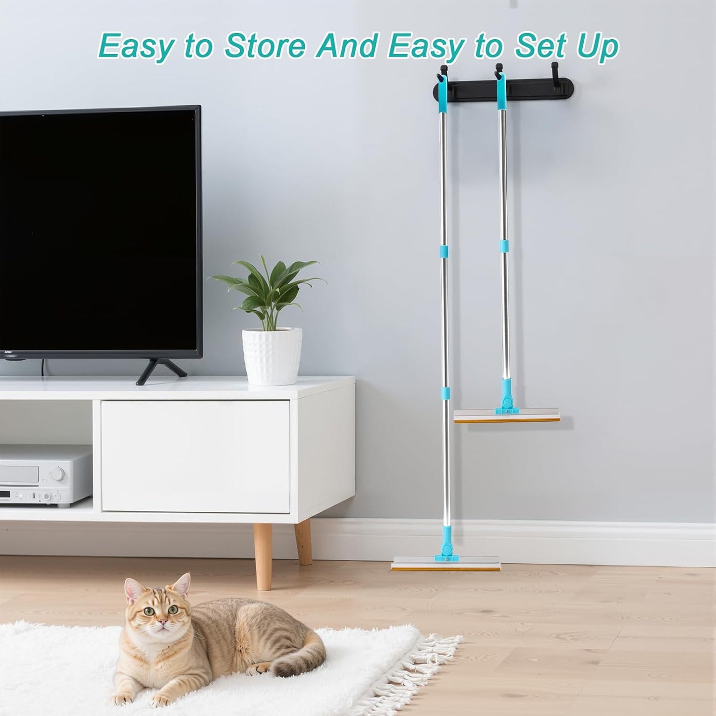 Carpet Rake for Pet Hair Removal - Reusable with Adjustable Long Handle, Dog & Cat Fur Brush & Scraper for Rugs, Floor Mats, Couches, Furniture and Car Interiors