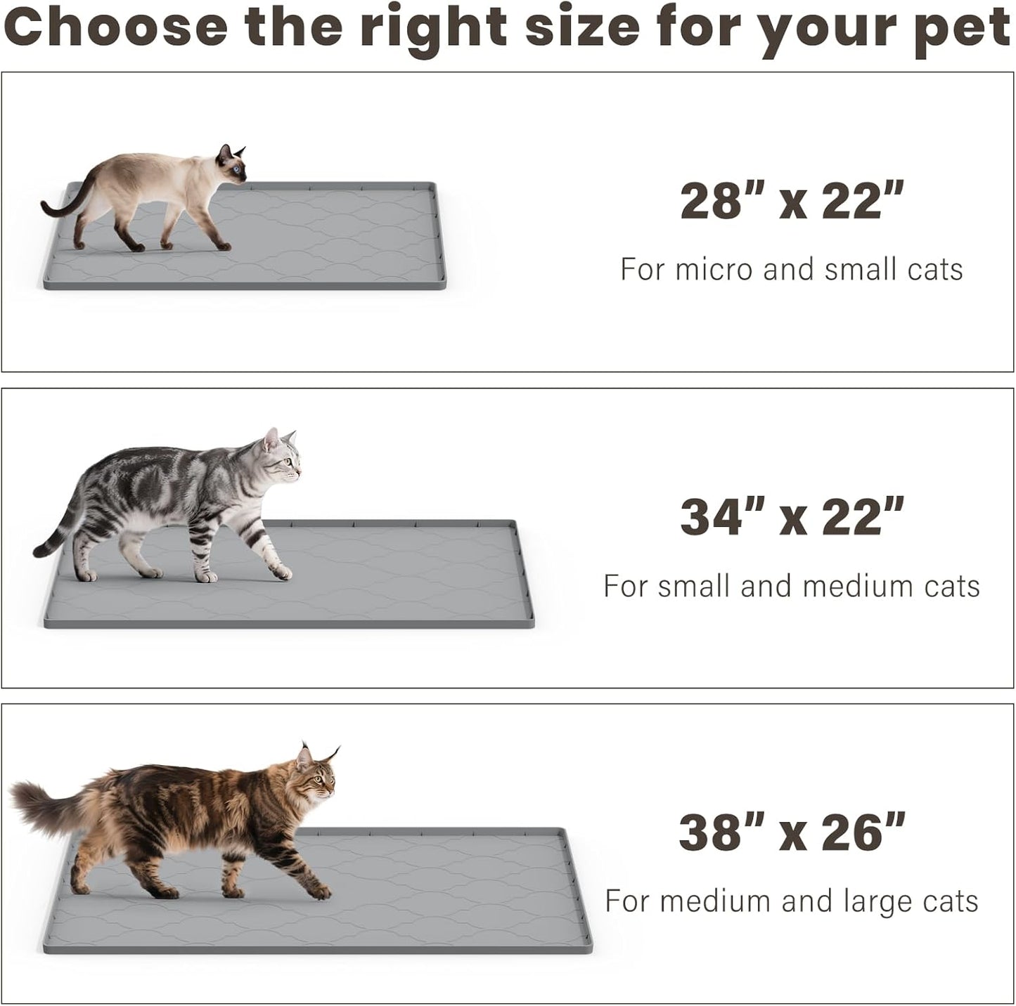 Cat Mat for Litter Box, 34" X 22" Large Silicone Cat Litter Trapping Mat, Easy Clean for Scatter Control, Soft on Kitty Paws, Waterproof, Urine-Proof, Non-Slip Kitty Litter Mat for Floor, Gray