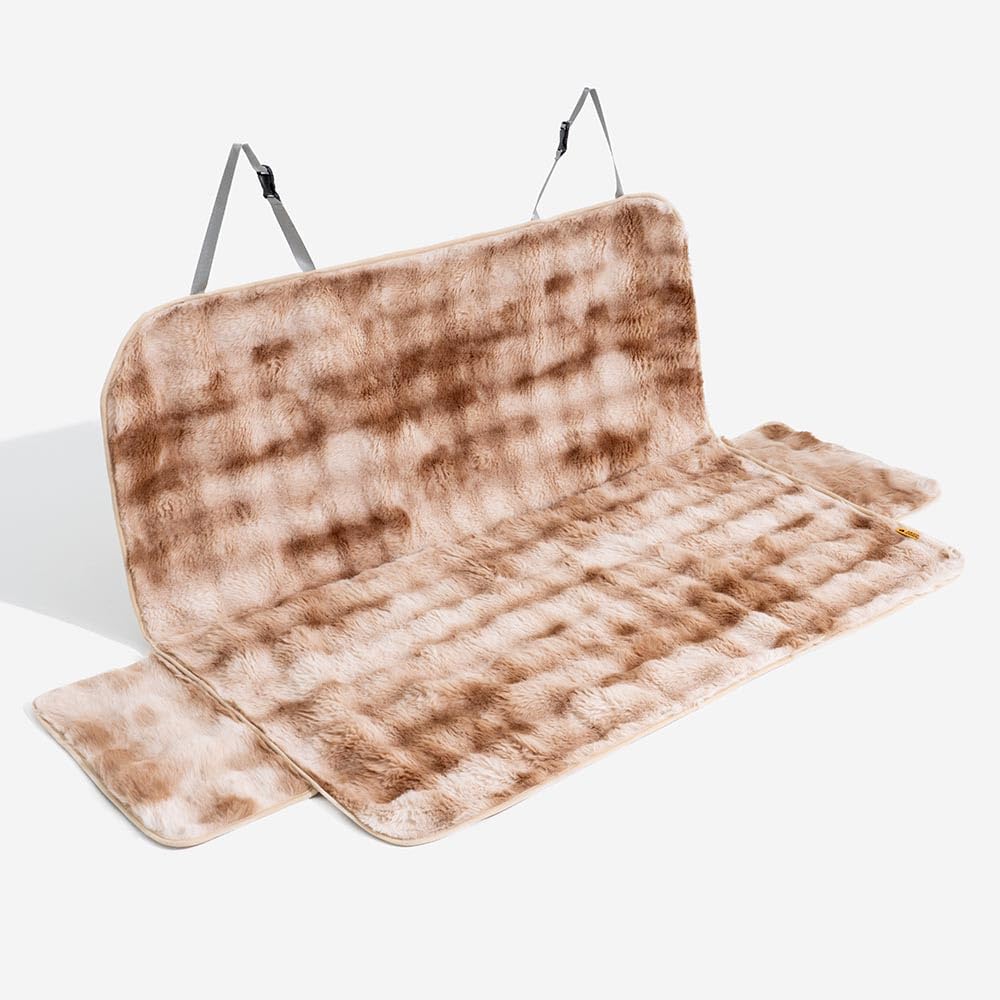 FUNNY FUZZY Fluffy Dog Car Seat Cover for Back Seat (Bench), Water-Resistant with Nonslip Backing,Pet Seat Protector for Cars SUVs Trucks(Brown