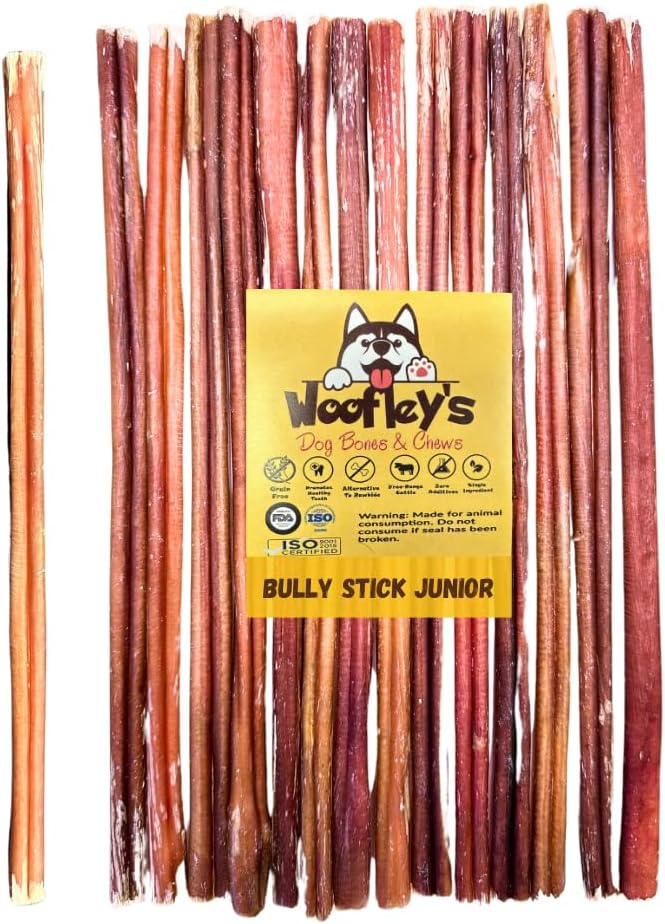 Woofley's 12 Inch Bully Sticks for Small Dogs - (15 Count) - Bully Sticks for Dogs - Long Lasting Dog Chews