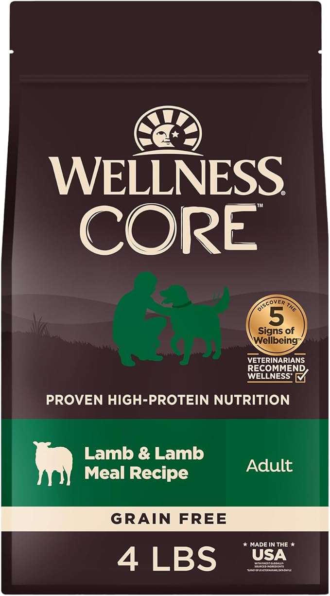 Wellness CORE Dry Dog Food, Grain Free, High Protein, Natural, Lamb Recipe, (4-Pound Bag)