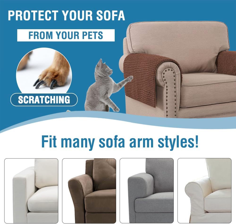 H.VERSAILTEX Plush Chenille Couch Armrest Cover 2 Packs Thick and Soft Sofa Covers Furniture Protector Cover for Pets (27.5" x 27.5", Caramel)