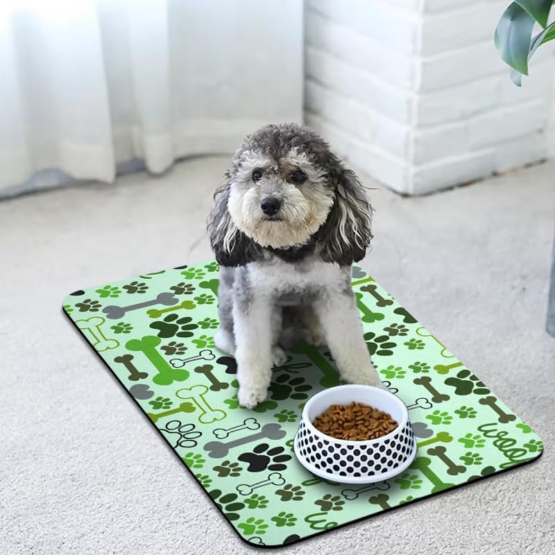 Dog Food Mats for Floors Waterproof, Pet Water Bowl Mats Pet Feeding Absorbent Placemats Green 24 * 32 inch