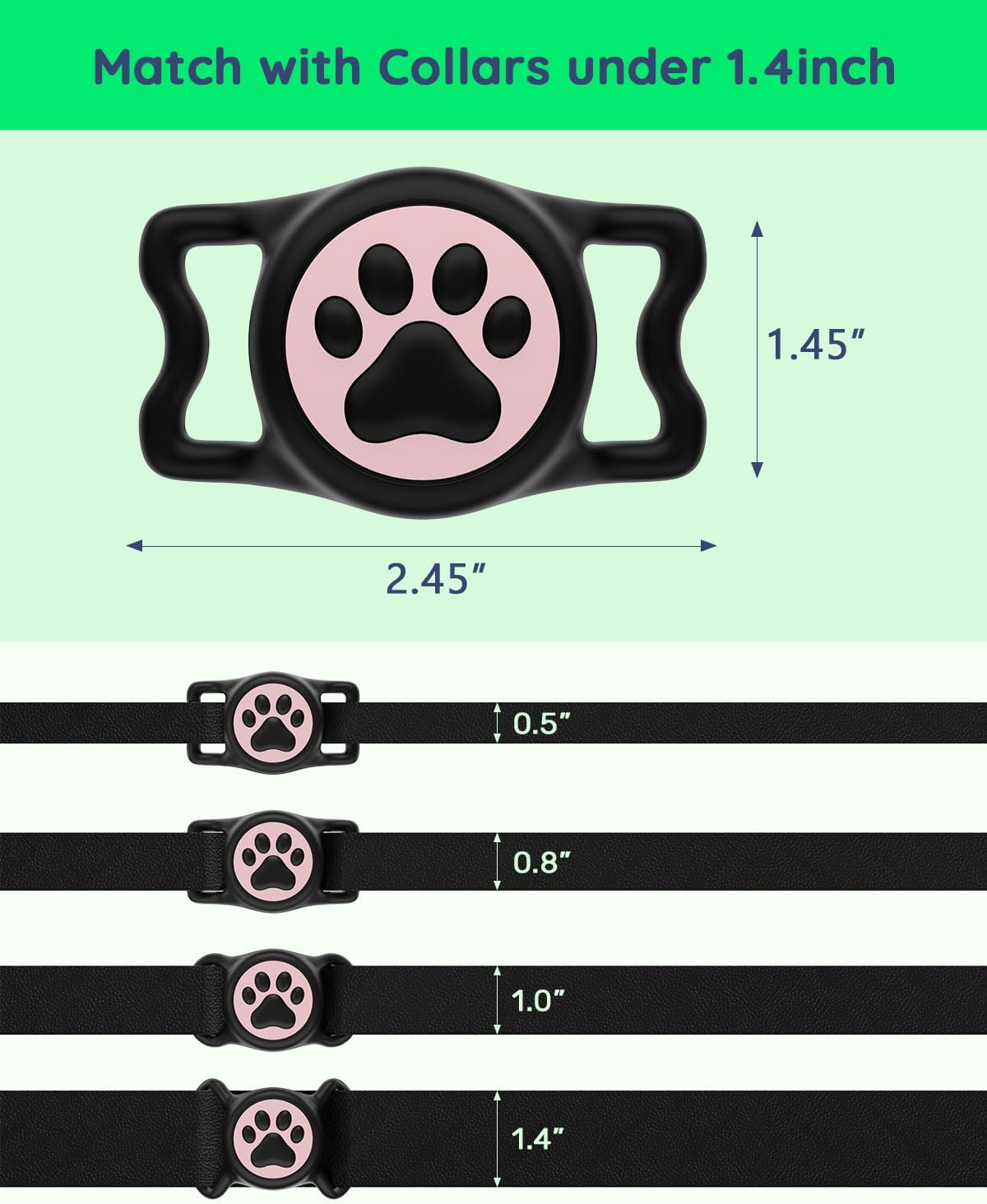 IP68 Waterpoof Dog Air tag Holder, Stretchy Silicone Full Body Covered Apple Air Tag Holder for Dog Cat Collar Fit All Width Collar (Black & Pink, 1 Pack)