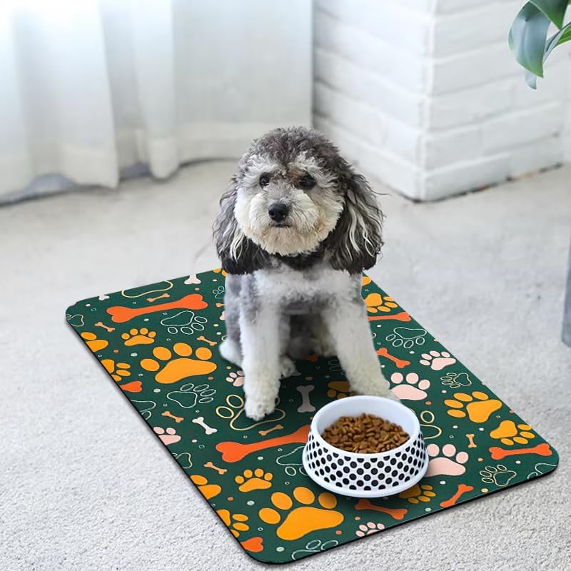 Dog Food Mats for Floors Waterproof, Dog Cat Water Bowl Mats Pet Feeding Absorbent Mat Dog Cat Pet Placemats for Food and Water Bone 17 * 30 inch