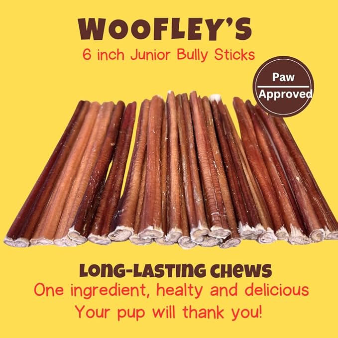Woofley's 6 Inch Bully Sticks for Small Dogs - 100 Count - Safe, Easily Digestible Dog Chews