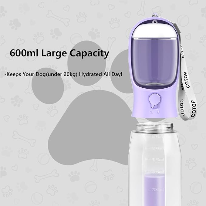 20oz Dog Water Bottle with Food Container & Poop Bag Dispenser | Leak-Proof Portable Pet Water Dispenser with Carabiner Clip | for Walking, Hiking, Travel