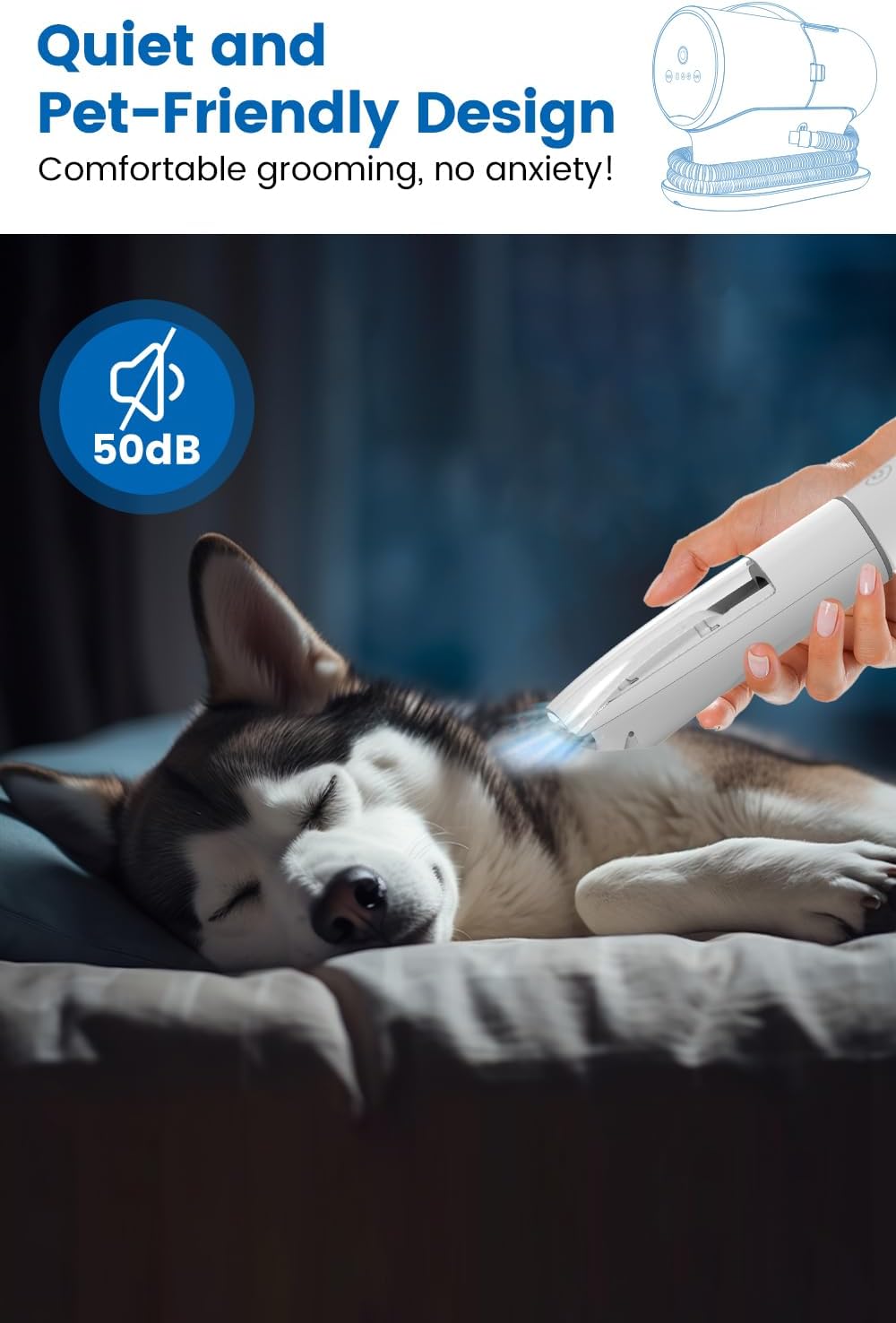 AIRROBO Dog Grooming Vacuum Kit with Pet Clippers, 12000Pa Dogs Vacuum for Shedding Grooming, 5 Grooming Tools Home Cleaning in 1, 2L Dust Cup Low Noise Pet Grooming Vacuum for Dogs, PG100