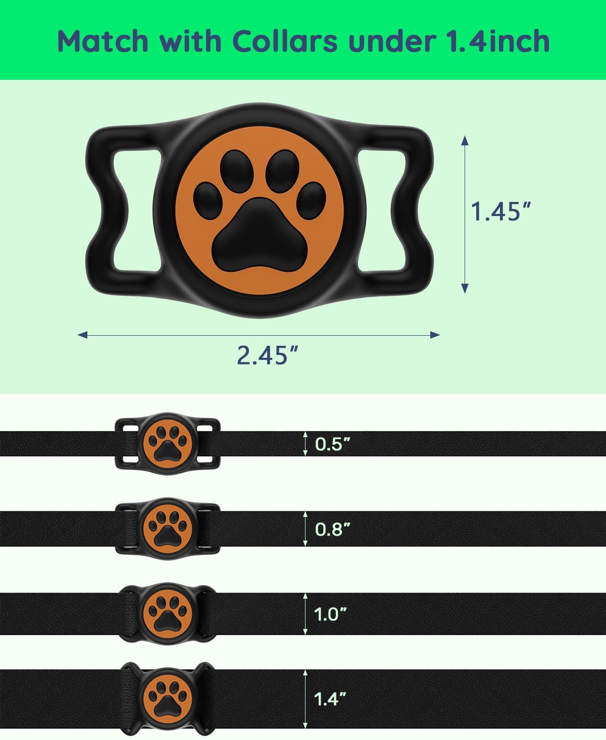 IP68 Waterpoof Dog Air tag Holder, Stretchy Silicone Full Body Covered Apple Air Tag Holder for Dog Cat Collar Fit All Width Collar (Black & Orange, 1 Pack)