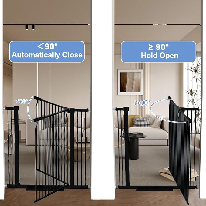 40.55" Extra Tall Baby Gate for Stairs-60.3"-65.7" Wide 1.37" Ultra Narrow Spacing Extra Wide Pet Cat Gate Dog Gate-Auto-Close Pressure Mounted Dog Door for Pets and Kids,Black