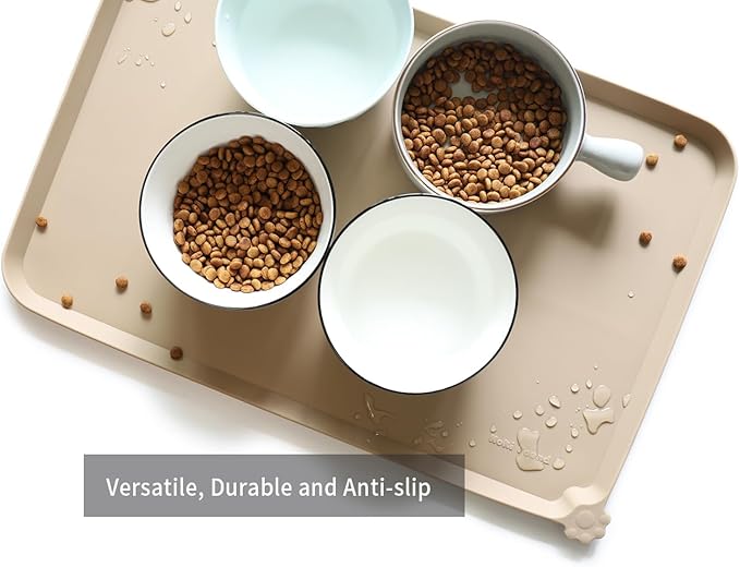 Hoki Found L Silicone Non Slip Pet Dog Cat Bowl Mats - Waterproof Dog Cat Food Mats for Carpet - PapayaWhip