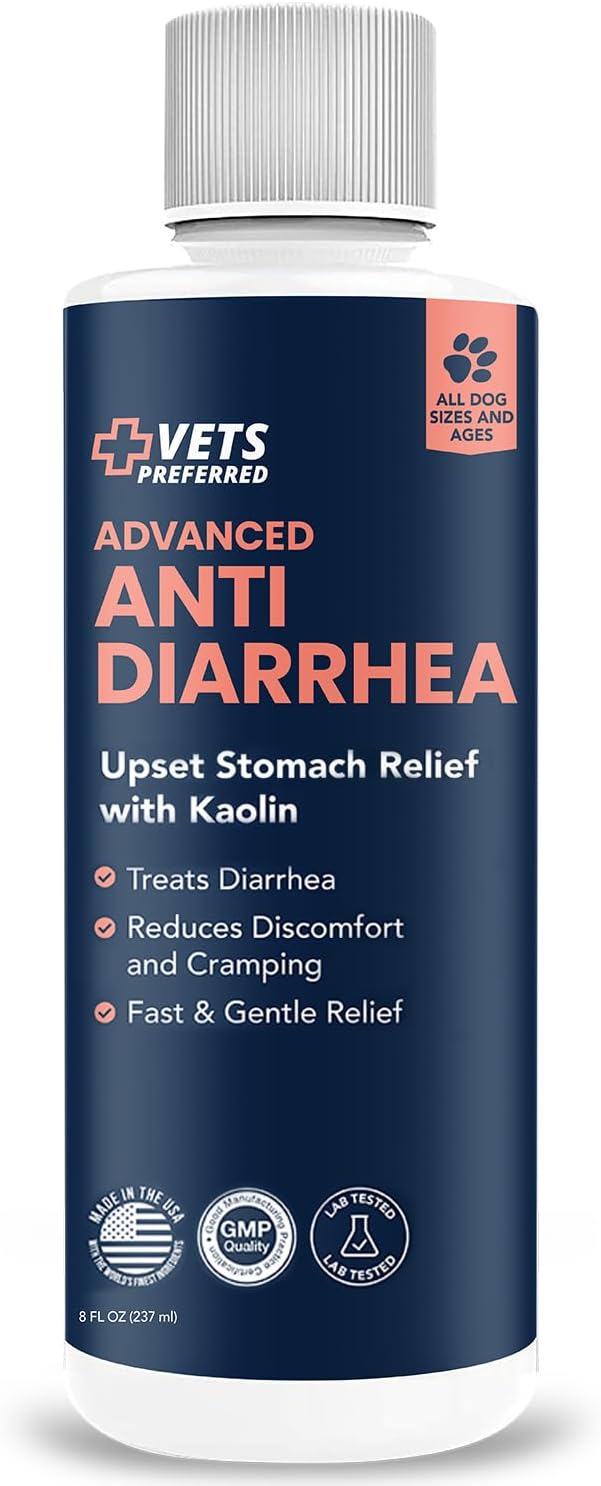 Vets Preferred Anti Diarrhea Liquid for Dogs - Dog Diarrhea Relief with Kaolin (8 oz.) | Once Every 12 Hours for Dog Diarrhea & Dog Gas Relief